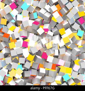 Nahtlose Muster von Rot, Türkis, Grau und Gelb farbige Würfel Stockfoto