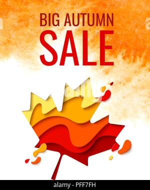 Vektor Herbst Sale Vorlage mit Papier schneiden Herbst Ahorn Blatt auf Aquarell Hintergrund für Shopping verkauf Flyer, Web Banner. Herbst saisonal einkaufen Prom Stock Vektor