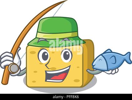 Angeln gouda Käse Stücke Cartoon Stock Vektor