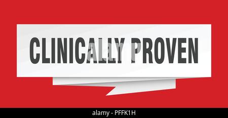 Klinisch erwiesen. Klinisch bewährte Papier origami Sprechblase. Klinisch bewährte Tag. Klinisch bewährte Banner Stock Vektor