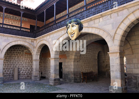 Maske des Bacchus (1865) in der Casa de la Moneda Nacional (Nationale Minze), in Potosi, Bolivien Stockfoto