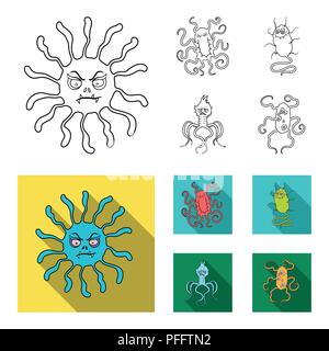 Verschiedene Arten von Mikroben und Viren. Viren und Bakterien Sammlung Symbole in der Gliederungsansicht, flacher Stil vektor Symbol lieferbar Abbildung. Stock Vektor