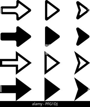 Schwarze Pfeile. Umrisse und Silhouette flachbild Zeichen Stock Vektor