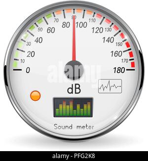 Band. Sound Audio Equipment. Normalen Niveau. Glas weiß Manometer mit Chrome Frame Stock Vektor