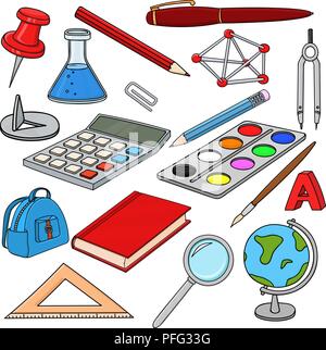 Schule doodle. Mehrfarbiger Schreibwaren Tools Stock Vektor