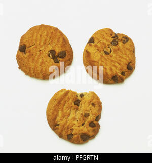 Drei Chocolate Chip Cookies, in der Nähe Stockfoto