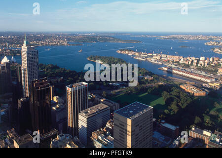 Australien, New South Wales, Sydney, Blick auf den Hafen von Sydney vom Sydney Tower. Stockfoto