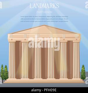 Griechische Tempelarchitektur Vektor. Athen Attraktion Sehenswürdigkeiten Abbildung. Travel Poster Stock Vektor