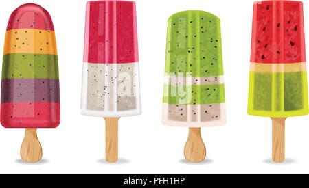 Eiscreme set Sammlung isoliert Vektor realistisch. Sommer exotische Früchte und Beeren. Produkt Verpackung. Label Menü dessert Banner Stock Vektor