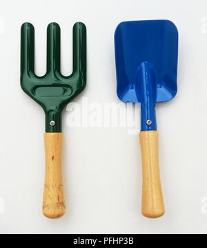 Hand fork and trowel, close up. Stockfoto
