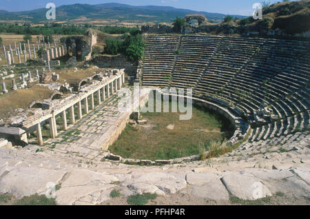 Türkei, Mittelmeerregion, Aphrodisias, Amphitheater, von oben gesehen Stockfoto