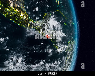 El Salvador aus dem Weltraum auf dem Planeten Erde bei Nacht mit sichtbaren Grenzen. 3D-Darstellung. Elemente dieses Bild von der NASA eingerichtet. Stockfoto