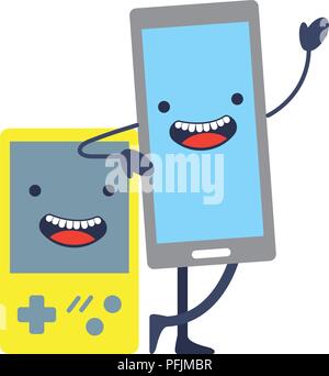 Video Game portable mit Smartphone kawaii Vector Illustration Design Stock Vektor