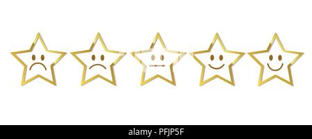 Gold Sterne feedback smileys Set Vector EPS Abbildung 10 Stock Vektor