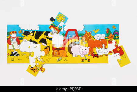 Fast - komplette Puzzle Bildung cartoon Bild von Tieren auf der Farm Stockfoto