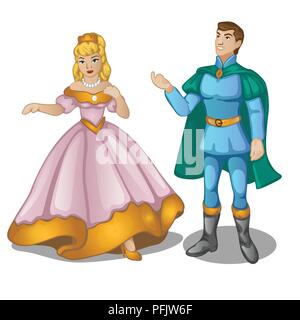 Puppen der Prinz und die Prinzessin in einem wunderschönen Kleid auf weißem Hintergrund. Vector Illustration. Stock Vektor