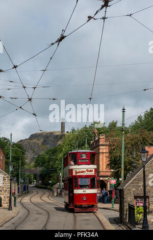 Leeds Nr. 180 auf dem Weg in Crich Straßenbahn Dorf Debyshire 19/08/2018 Stockfoto