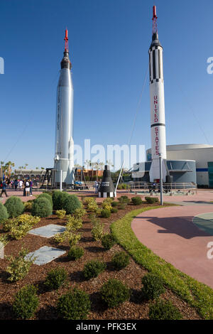 Rocket Garden am Kennedy Space Center, Merritt Insel, Florida. Stockfoto
