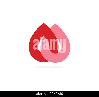 Symbol Blut spenden, zwei Blutstropfen, abstrakt rot Blut spende Vektor icon. Spender Klinik logo Vorlage. Medizinische Symbol. Stock Vektor