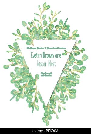 Schöne dreieckige Rahmen für Hochzeit Einladung, Grußkarte, Banner, Zertifikat, das Label mit grünen Eukalyptus Blätter und Zweige isoliert auf weißem Stock Vektor