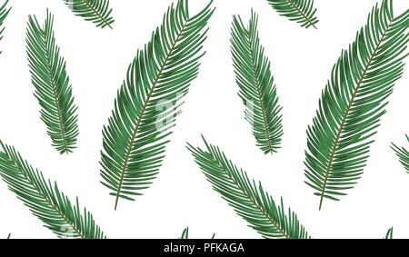 Nahtlose Muster mit Sago Palmen, tropischen gesäte Zweig, grüne Blätter süß wallpaper Aquarell Stil. Vektor boho elegante Drucken isoliert auf weiß zurück Stock Vektor