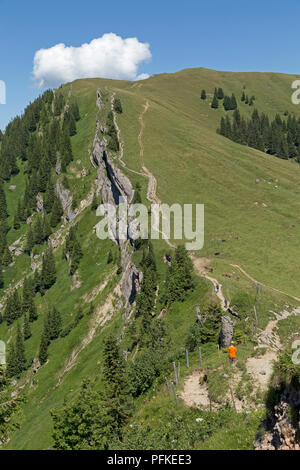 Blick über die Nagelfluhkette zwischen Hochgrat Gipfel zu Rindalphorn, in der Nähe von Steibis, Allgäu, Bayern, Deutschland Stockfoto