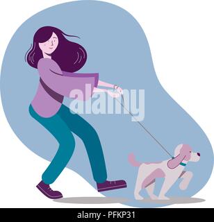 Vector Illustration mit Frau gehen der Hund Stock Vektor