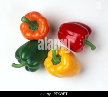 4 Paprika, rot, orange, grün und gelb Stockfoto