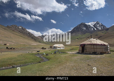 Touristen an den kirgisischen Jurtencamp, Pshart Tal, Tadschikistan Stockfoto