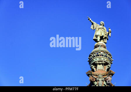 Nahaufnahme der oberen von Christopher Columbus Monument in Barcelona, Spanien Stockfoto
