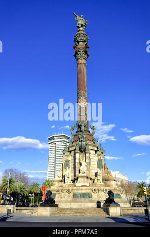 Berühmte Christopher Kolumbus Monument in Barcelona, Spanien Stockfoto