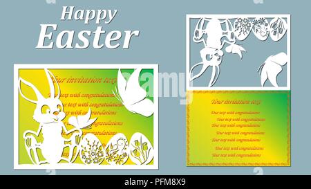 Vector Illustration. Ostern Eier zu Ostern. Postkarte Papier der Osterhase, Schmetterling. Laser geschnitten Stock Vektor