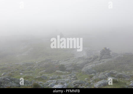 Nebligen Wetter entlang der Appalachian Trail (gulfside Trail) in der Nähe von Mount Clay in Thompson und Meserve der Kauf der New Hampshire White Mountains dur Stockfoto