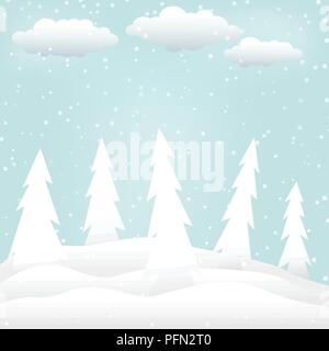 Weiße Schneeflocken fallen aus Wolken am Weihnachtsbaum, Winter design Hintergrund Stock Vektor