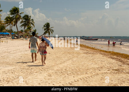 Tulum, Mexiko - 12. August 2018: Blick auf Playa Paraiso Beach in der Nähe von Tulum. Stockfoto