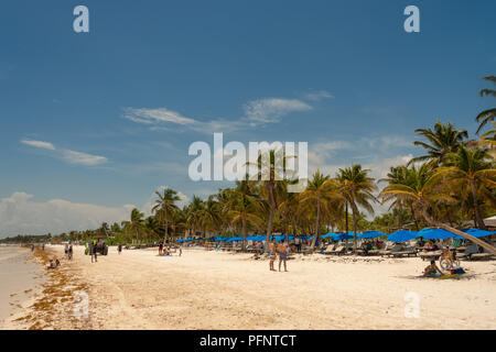 Tulum, Mexiko - 12. August 2018: Blick auf Playa Paraiso Beach in der Nähe von Tulum. Stockfoto