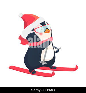 Pinguin auf Skiern. Penguin Cartoon Illustration. Stockfoto