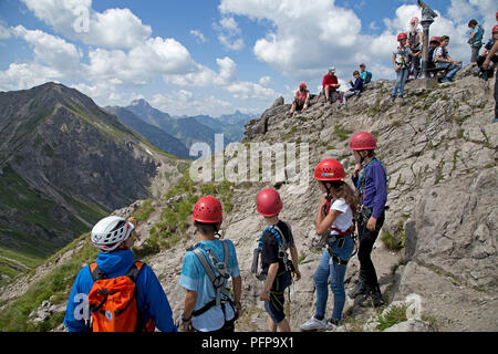 Klettern Kanzelwand, Riezlern, Kleines Walsertal, Österreich Stockfoto