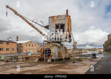 Kran Maschinen, Cockatoo Island, den Hafen von Sydney, New South Wales, Australien Stockfoto