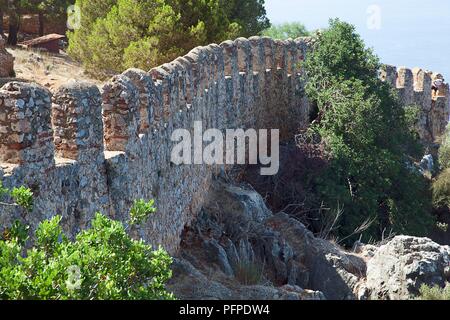 Türkei, Alanya, Blick auf die Mauern der Burg von Alanya Stockfoto