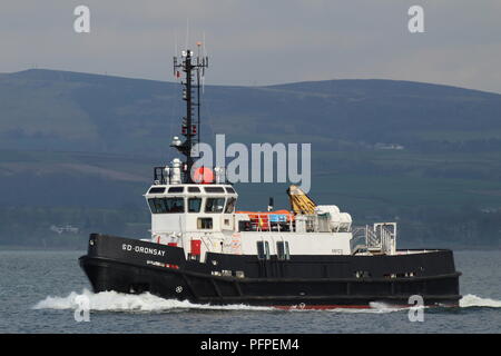 SD Oronsay, einer Mannschaft versorgungsschiff von Serco Marine Services betrieben im Auftrag des Ministeriums der Verteidigung, während der Übung gemeinsame Krieger 18-1. Stockfoto