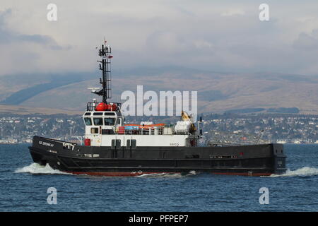 SD Oronsay, einer Mannschaft versorgungsschiff von Serco Marine Services betrieben im Auftrag des Ministeriums der Verteidigung, während der Übung gemeinsame Krieger 18-1. Stockfoto