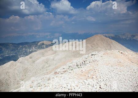 Die Türkei, in der Nähe von Kemer, Blick vom Gipfel des Mount Olympos (Tahtali Dag) Stockfoto