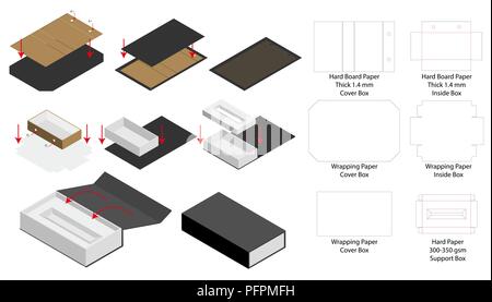 Starre Magnet feld Vorlage 3D-Modellerstellung mit dieline Stock Vektor