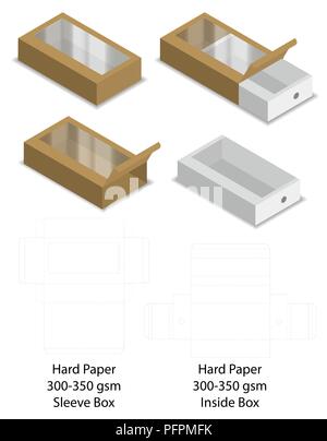 Harte Papier Folie sleeve Box mockup dieline Stock Vektor