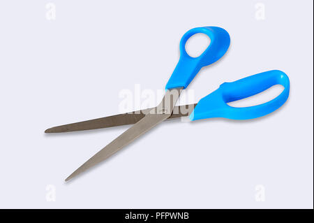 Blaue Schere isoliert auf Weiss. Fine Point. Stockfoto