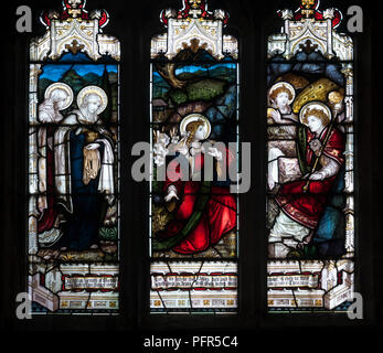 Jesus auferstanden Glasmalerei memorial Fenster, St. Johannes der Täufer Kirche, Stanford-on-Soar, Nottinghamshire, England, Großbritannien Stockfoto