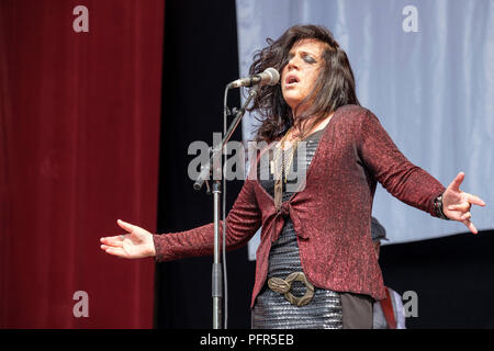 Sari Schorr durchführen am Weyfest Music Festival, Tilford, UK. 19. August 2018 Stockfoto