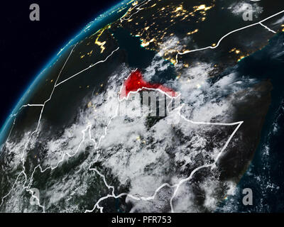 Eritrea auf dem Planeten Erde bei Nacht mit sichtbaren Grenzen. 3D-Darstellung. Elemente dieses Bild von der NASA eingerichtet. Stockfoto