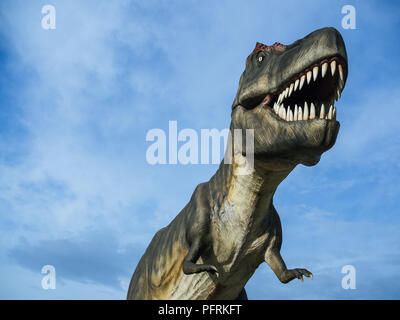 Dinosaurier Tyrannosaurus Rex auf blauen Himmel Hintergrund mit dem Raum. Stockfoto